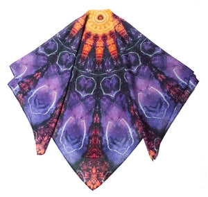purple mandala satin silk scarf accessory fashion couture designer elegant style wearable art square