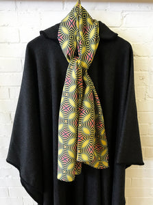 Tribal geometric long satin silk scarf accessory fashion couture designer elegant style wearable art rectangular women's clothing