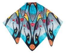 Turquoise geometric satin silk scarf accessory fashion couture designer elegant style wearable art square